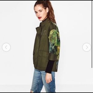 Zara Green Graffiti Khaki Jacket